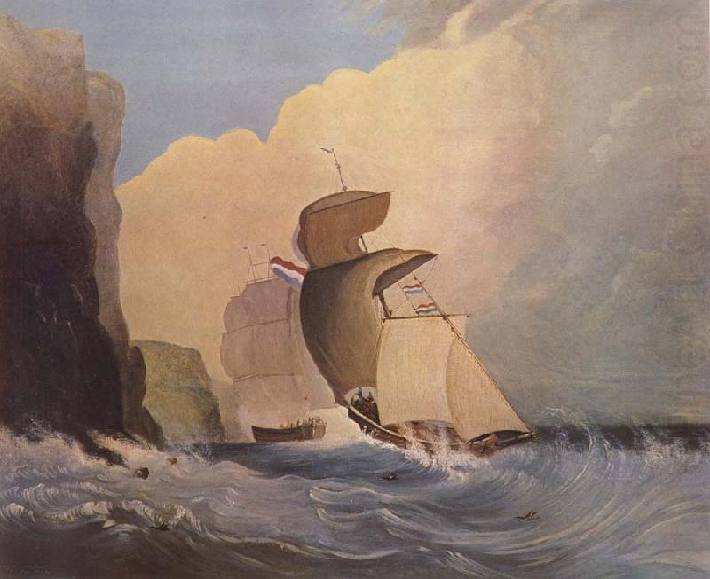 Sailing ships off a rocky coast, William Buelow Gould